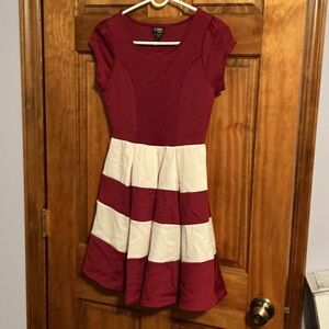 Charming Burgundy and White Striped Kids Dress